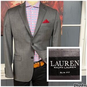 Lauren Ralph Lauren Blazer Jacket Sport Coat Mens 40R Slim Fit Wool Stretch Gray